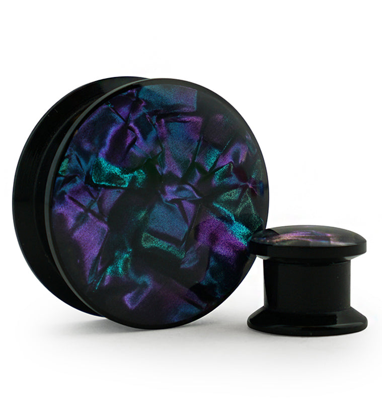 Black Plugs With Abalone Shell Inlay