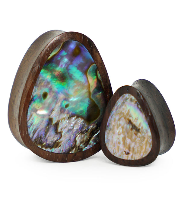 Sono Wood Teardrop Plugs With Abalone Shell Inlay