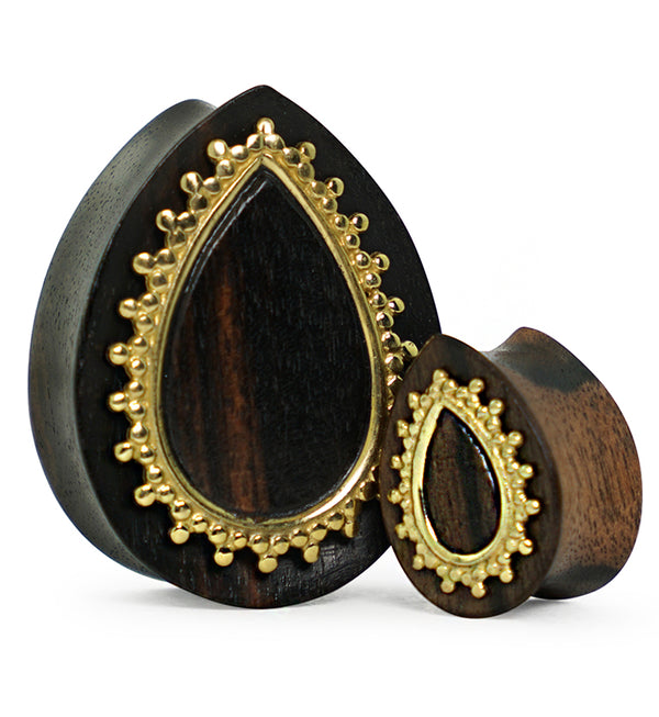 Adorn Brass Inlay Areng Wood Teardrop Plugs