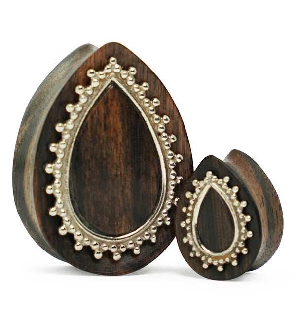 Adorn White Brass Inlay Areng Wood Teardrop Plugs