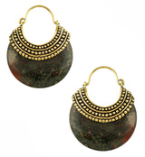 African Bloodstone Beaded Brass Stone Earrings