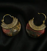 African Bloodstone Beaded Brass Stone Earrings