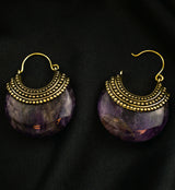 Amethyst Beaded Brass Stone Earrings