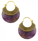 Amethyst Beaded Brass Stone Earrings