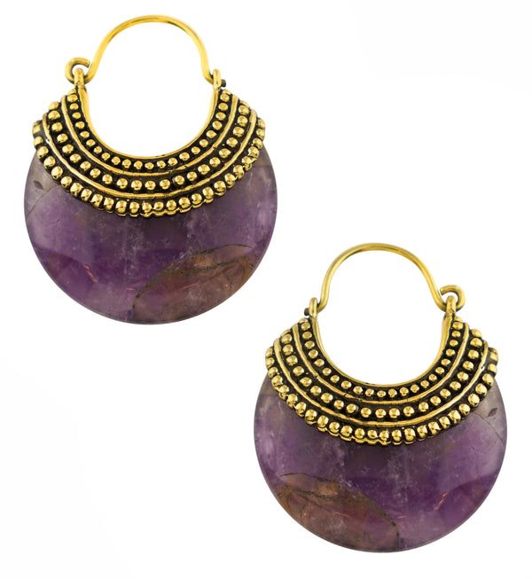 Amethyst Beaded Brass Stone Earrings