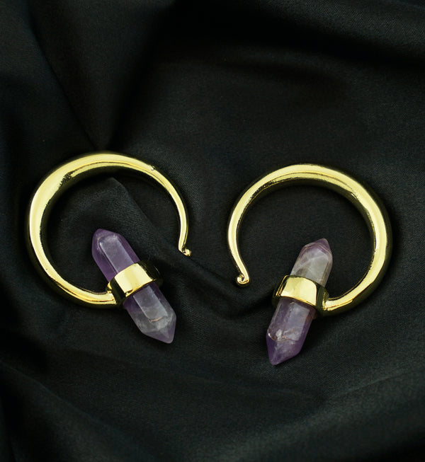 Amethyst Crystal Hoop Brass Ear Weights