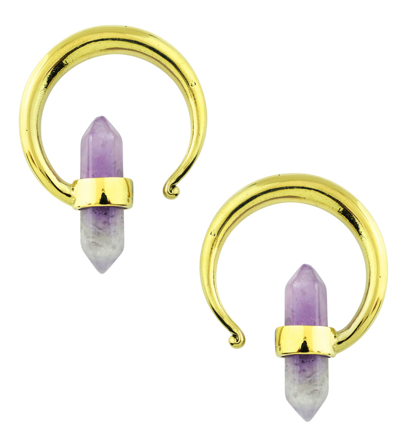 Amethyst Crystal Hoop Brass Ear Weights