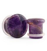 Purple Amethyst Stone Plugs - Single Flare with Grooves