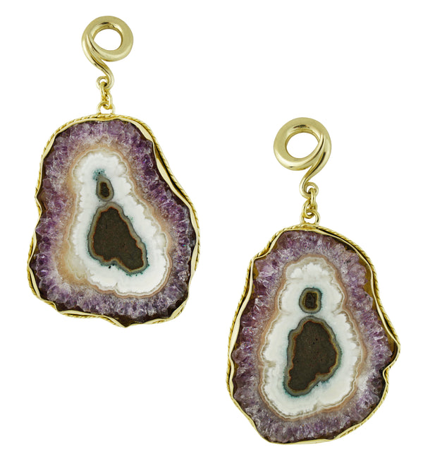 Amethyst Stalactite Brass Ear Weights Version 25