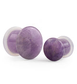 Purple Amethyst Stone Plugs - Single Flare with Grooves