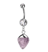 Apex Amethyst Stone Dangle Stainless Steel Belly Button Ring