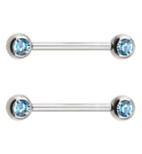 Aqua CZ Stainless Steel Threadless Nipple Barbells