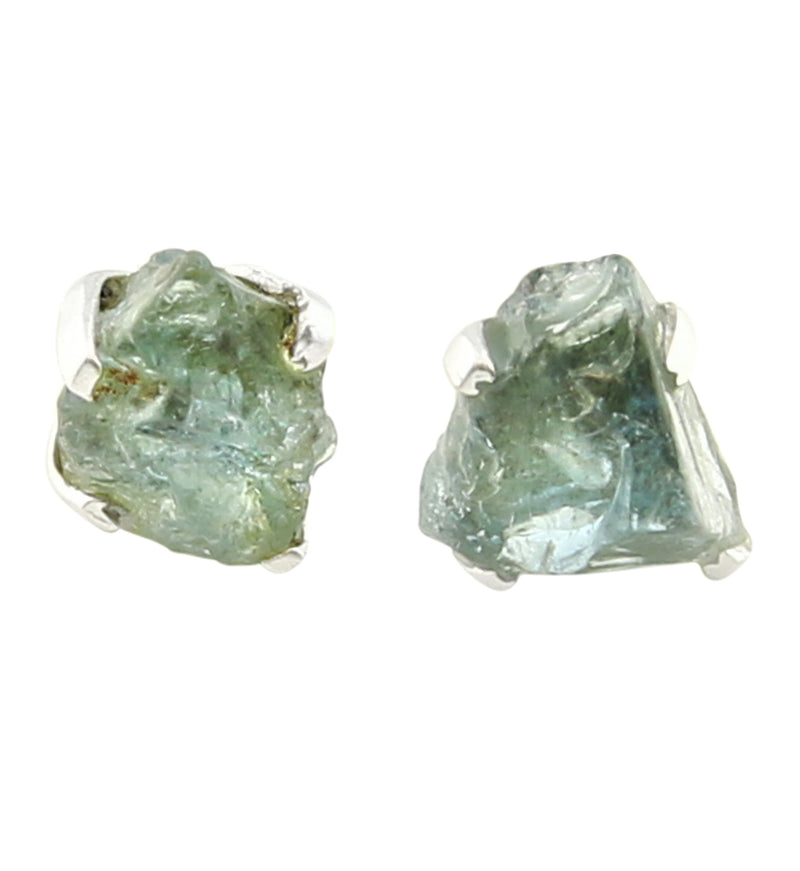 Aquamarine Stone Prong Set Sterling Silver Earrings