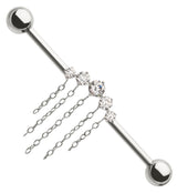 Arch Clear CZ Five Chain Dangle Internally Threaded Titanium Industrial Barbell