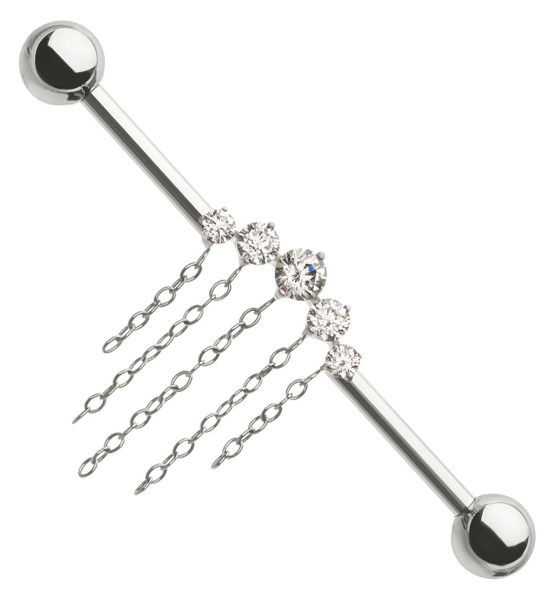 Arch Clear CZ Five Chain Dangle Internally Threaded Titanium Industrial Barbell