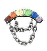 Arch Rainbow CZ Double Dangle Chain Threadless Titanium Top