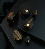 Areng Wood Heart Inlay Teardrop Plugs