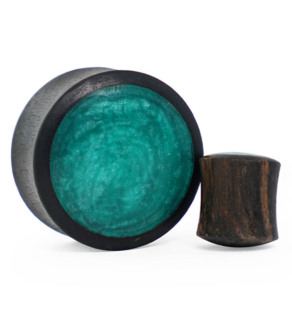 Areng Wood Plugs With Green Resin Inlay