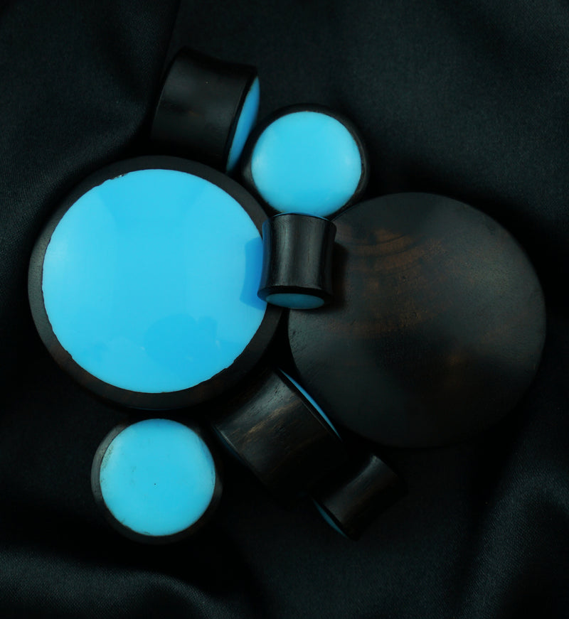 Areng Wood Plugs With Blue Resin Inlay