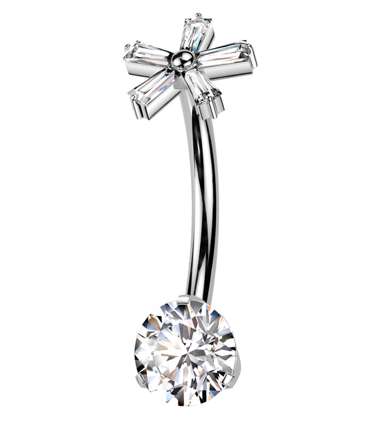 Baguette Flower Clear CZ Titanium Internally Threaded Belly Button Ring