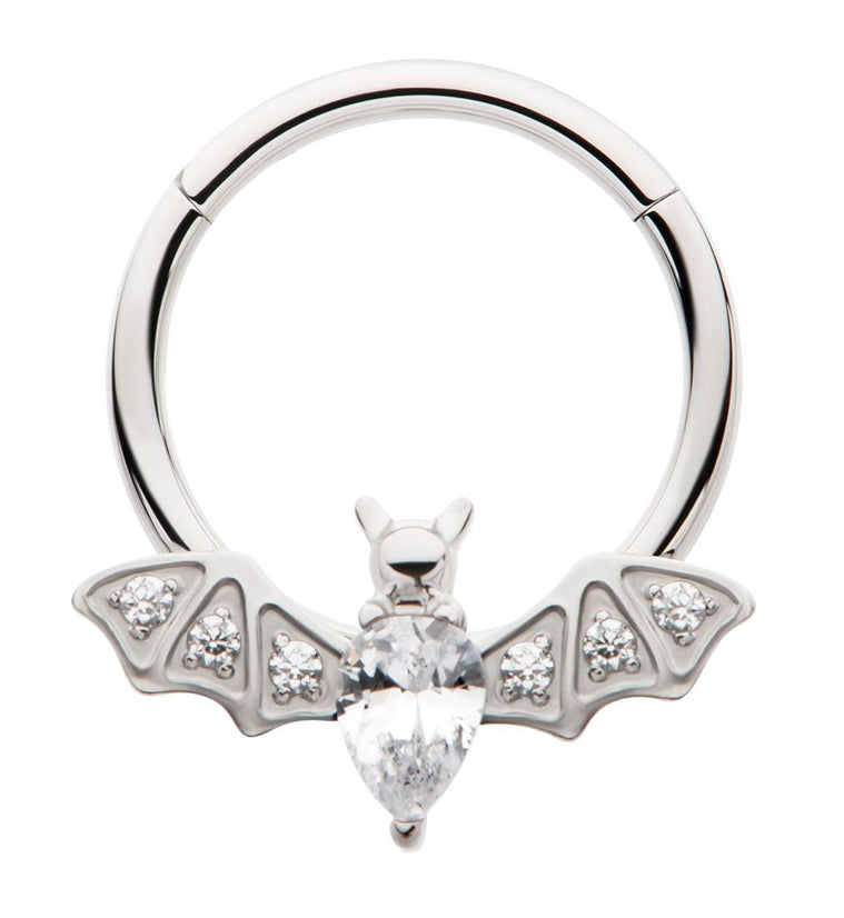 Bat Multi Clear CZ Stainless Steel Hinged Segment Ring