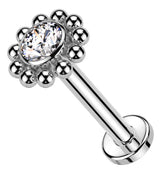 Beaded Flower Clear CZ Internally Threaded Titanium Labret