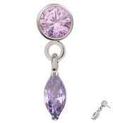 Bezel Amethyst CZ Marquise Dangle Titanium Threadless Top