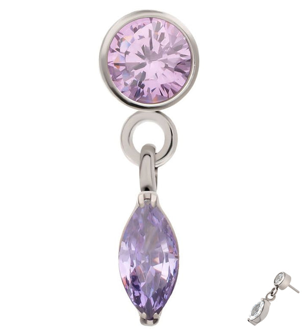 Bezel Amethyst CZ Marquise Dangle Titanium Threadless Top