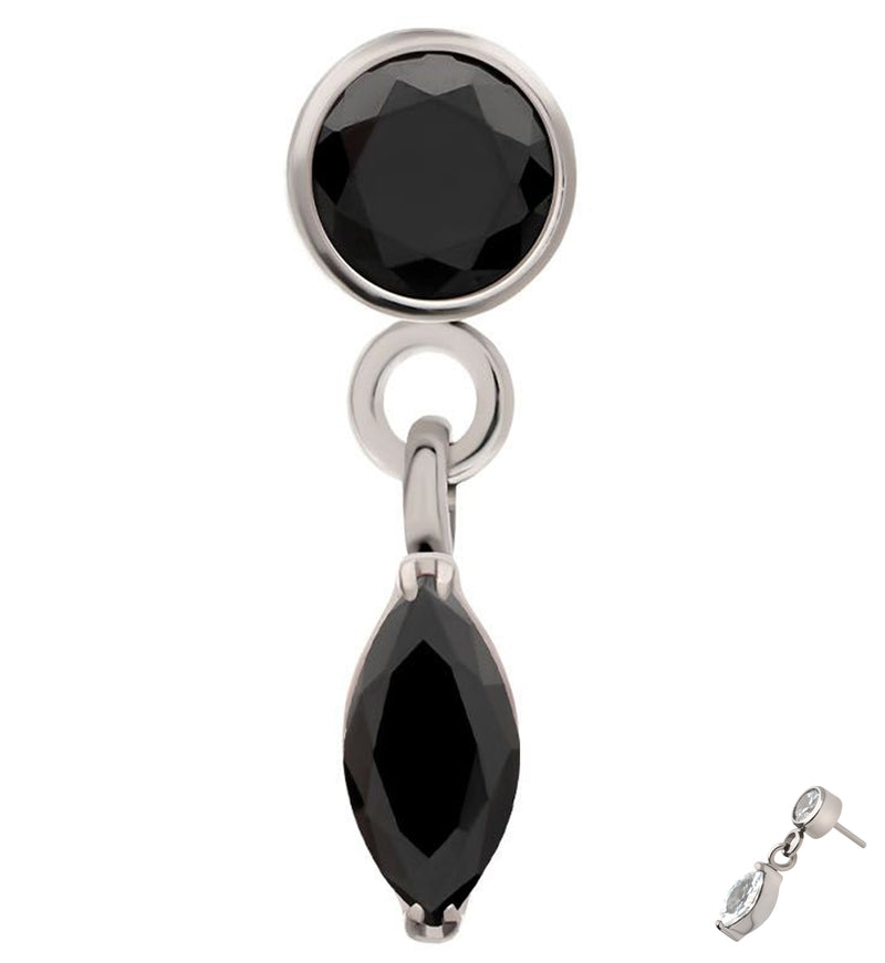 Bezel Black CZ Marquise Dangle Titanium Threadless Top