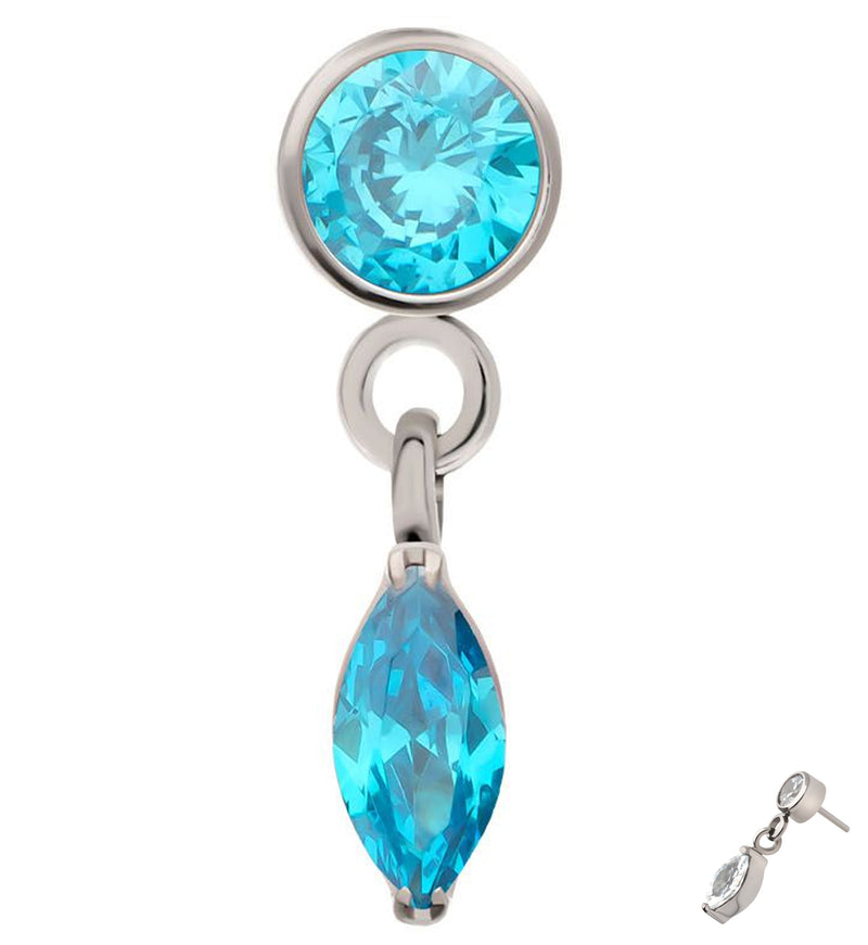 Bezel Blue Topaz CZ Marquise Dangle Titanium Threadless Top