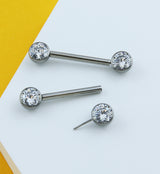 Bezel Clear CZ Threadless Titanium Nipple Barbells