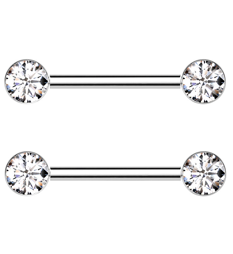 Bezel Clear CZ Threadless Titanium Nipple Barbells