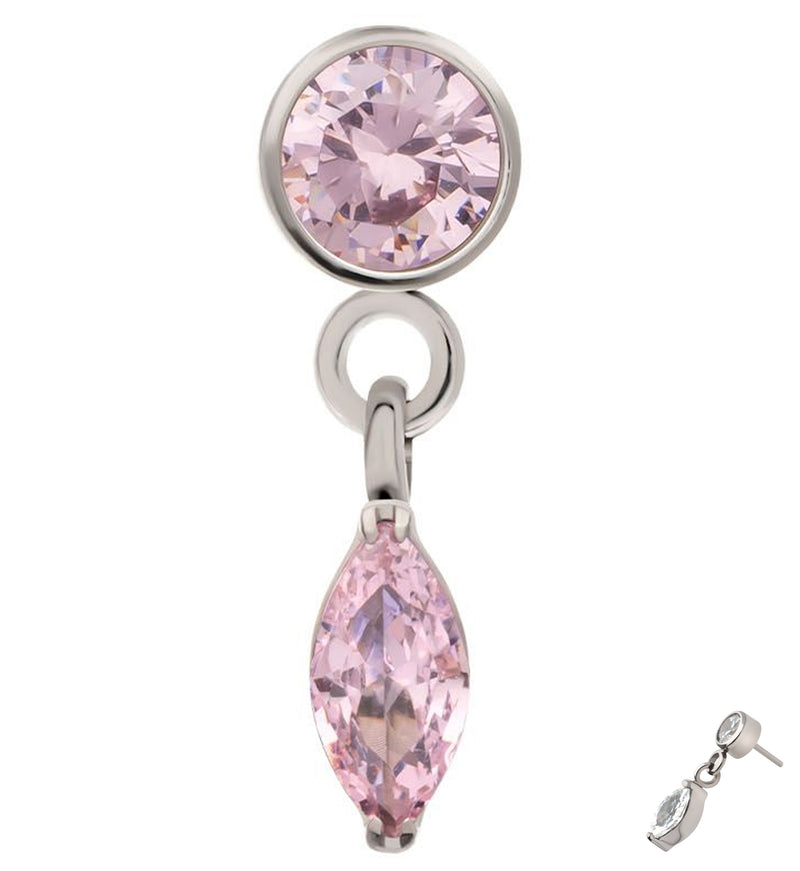 Bezel Pink CZ Marquise Dangle Titanium Threadless Top