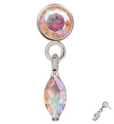 Bezel Rainbow Aurora CZ Marquise Dangle Titanium Threadless Top