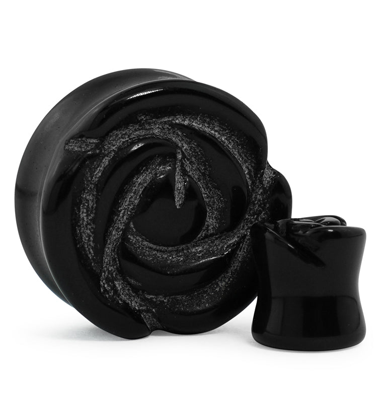 Black Agate Stone Rosebud Plugs