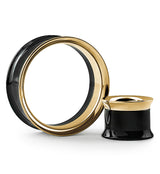Black & Gold Internally Threaded Tunnel Plugs