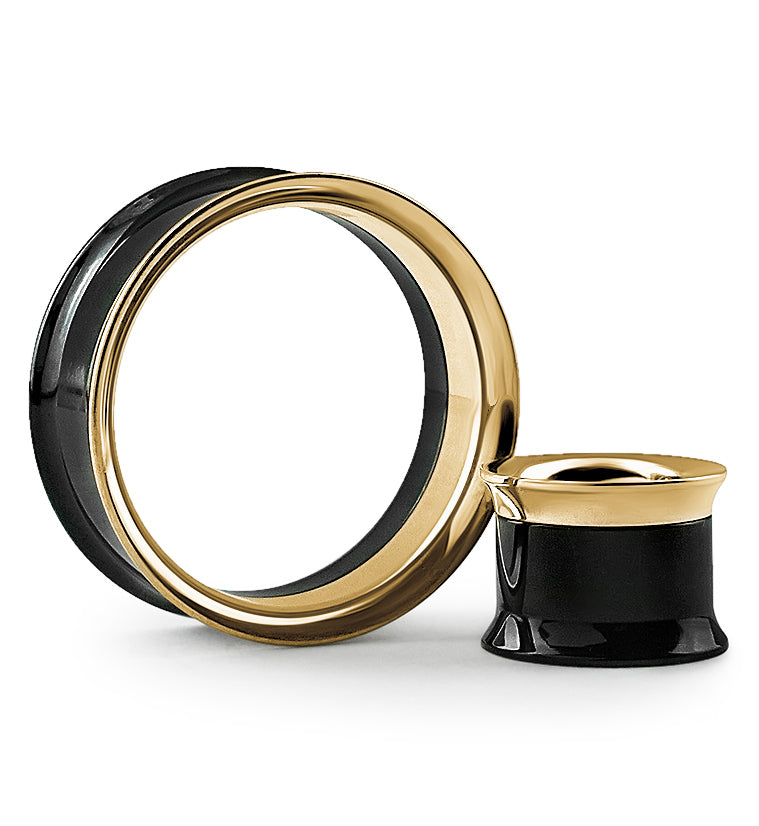 Black & Gold Internally Threaded Tunnel Plugs