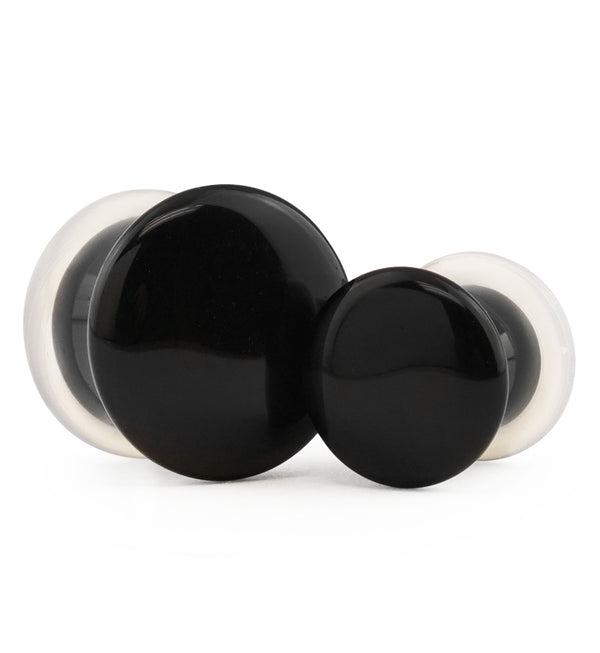 Black Obsidian Stone Plugs - Single Flare with Grooves