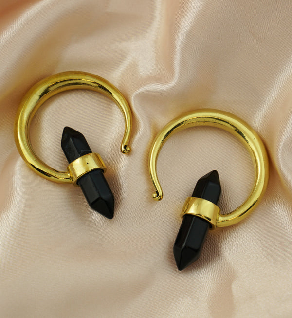 Black Onyx Crystal Hoop Brass Ear Weights