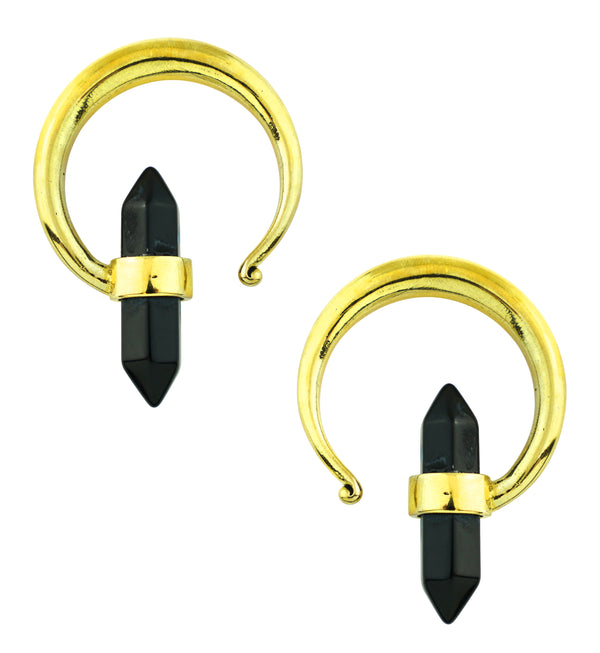 Black Onyx Crystal Hoop Brass Ear Weights