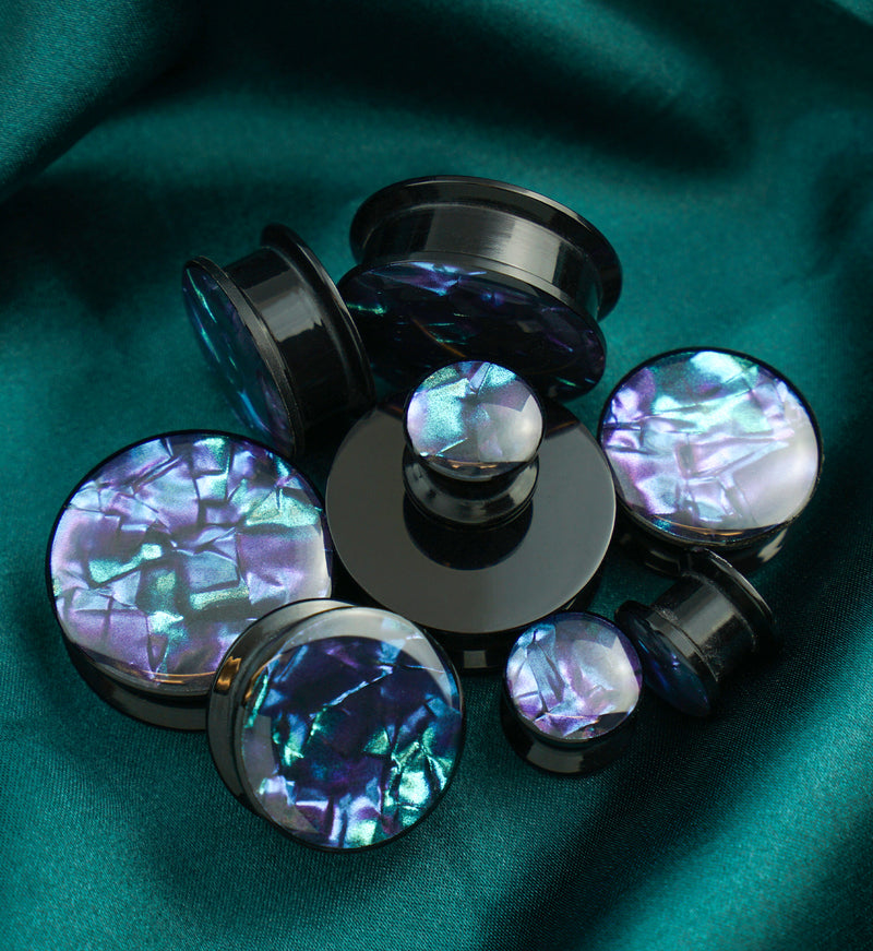 Black Plugs With Abalone Shell Inlay