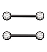 Black PVD Bezel Clear CZ Threadless Titanium Nipple Barbells