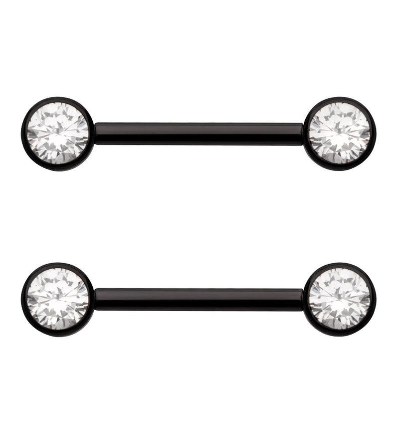 Black PVD Bezel Clear CZ Threadless Titanium Nipple Barbells