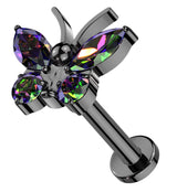 Black PVD Butterfly Black Aurora CZ Titanium Internally Threaded Labret