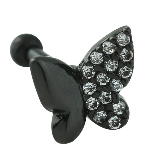 Black PVD Butterfly Half Pave Clear CZ Cartilage Barbell