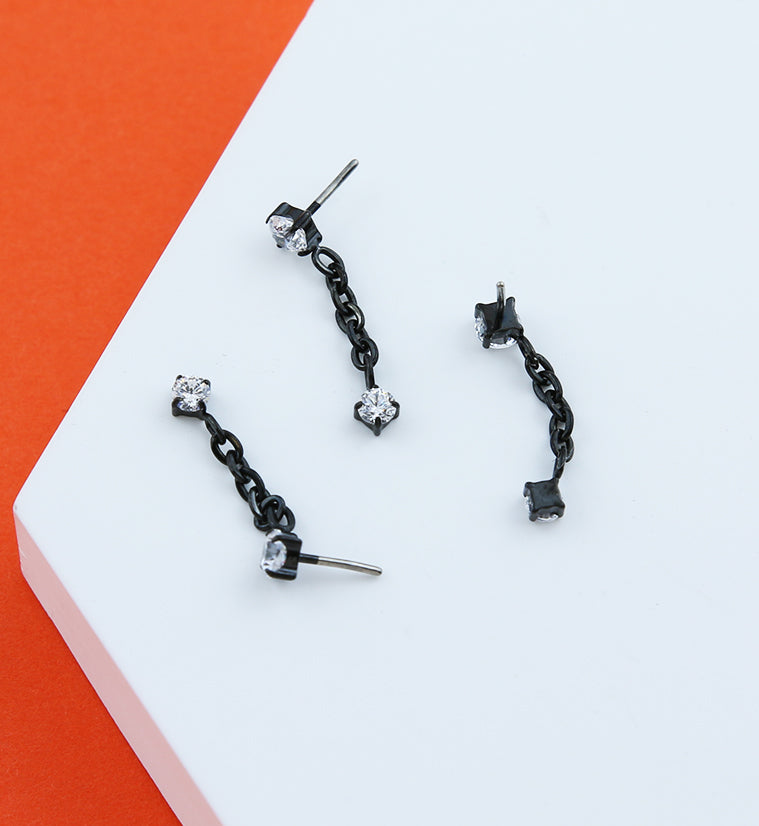 Black PVD Clear CZ Dangle Chain Titanium Threadless Top