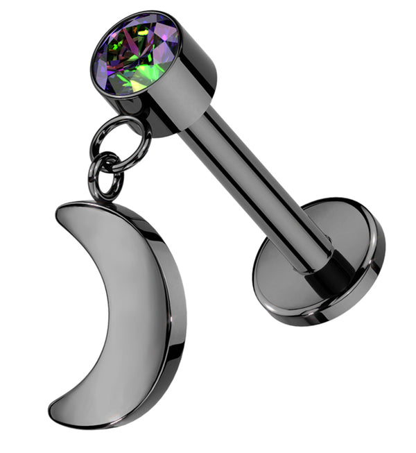 Black PVD Half Moon Dangle Black Aurora CZ Titanium Threadless Labret