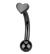 Black PVD Heart Titanium Threadless Curved Eyebrow Barbell