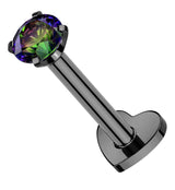 Black PVD Prong Black Aurora CZ Internally Threaded Titanium Heart Disk Labret