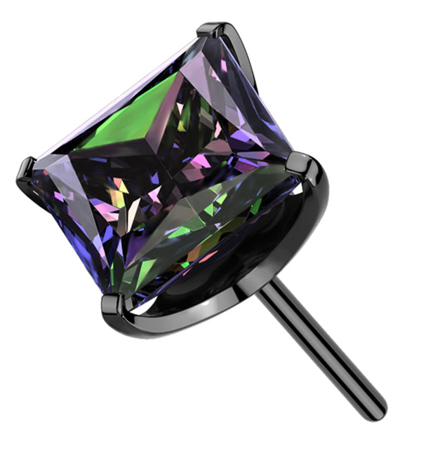 Black PVD Rhombus Black Aurora CZ Threadless Titanium Top